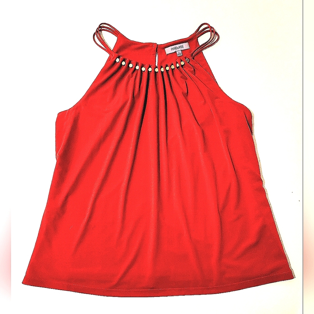 Red Halter Top by Premise w/ Silver Metal Studs Sz Large